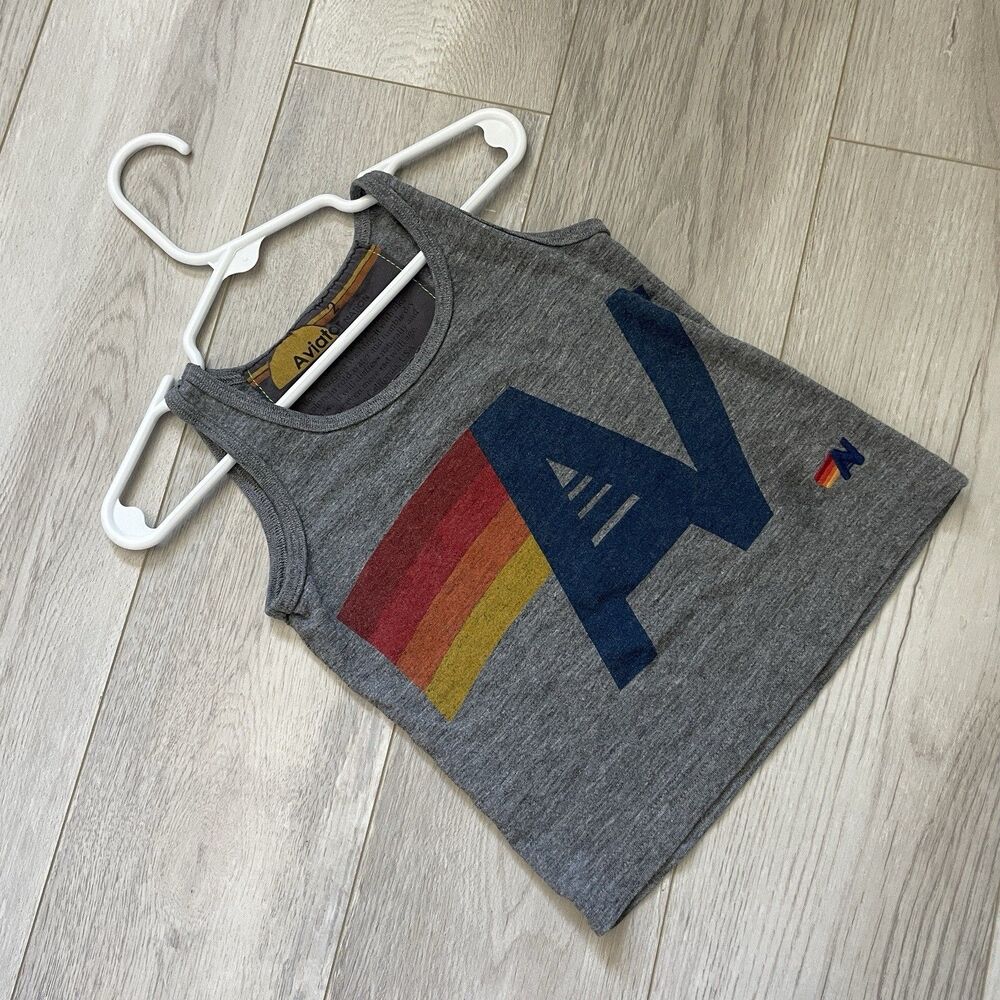 Aviator Nation Tank Top cotton rainbow logo sleeveless baby gray (size 2Y) retro